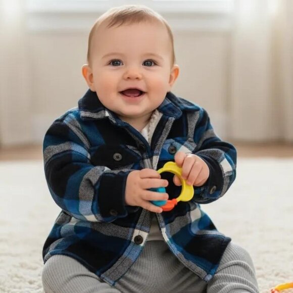 George Plaid Sherpa Lined Shacket 6-12 Months - Picture 1 of 7